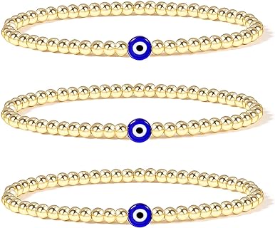 Evil Eye Luck Bracelet Gold Beaded Bracelet For Women Bracelets Set Blue Eye Bead Hand Stretch Bracelet Gifts For Bestfriends, Couple, Family Members, Siblings, Sister, Lover