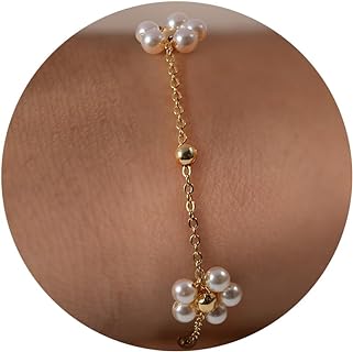 14K Gold Filled Pearl Bangle for Women with Cable Chain and Lobster Claw Clasp Design