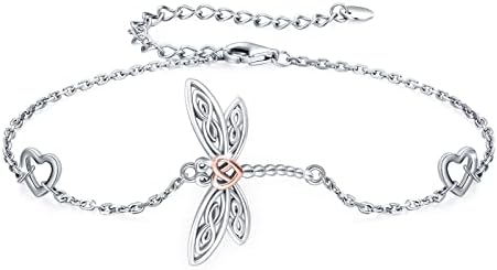 925 Sterling Silver Celtic Dragonfly Cuff Bracelet with Lobster Claw Clasp and Crystal Gem for Women and Girls by MEDWISE