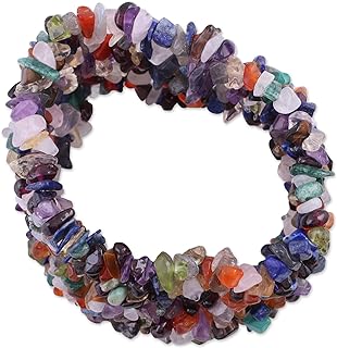 NOVICA Handmade Gemstone Beaded Bracelet Crafted Multigemstone Amethyst Rose Quartz Citrine Peridot Onyx Multicolor Stretch India Bollywood Birthstone [6.75 in Inner Circ. x 1.2 in W] 'Rainbow Girl'