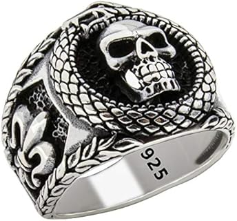 925 Sterling Silver Gothic Biker Skull Engagement Ring for Men, Retro Design