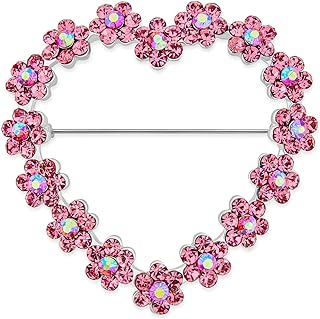 Wedding Holiday Pink Clear Glittering Crystal Bridal Fashion Large Statement Open or Interlocking Double Heart Scarf Brooch Pin For Women Silver Plated