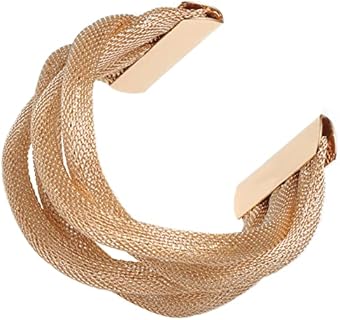 Winding Wave Gold Cuff Bracelet with Mesh Chain for Women - Adjustable and Iron/Zinc Alloy Made
