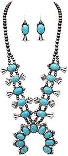 Turquoise Choker Necklace with Lobster Clasp & Howlite Gems for Women, Squash Blossom Design by Rosemarie & Jubalee