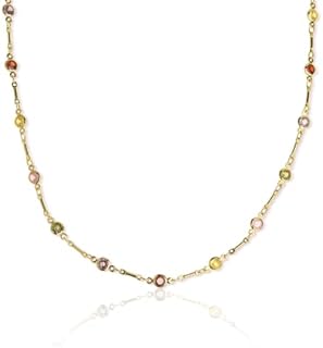 Gold Plated Stainless Steel Necklace with Link Chain and Lobster Clasp, Adorned with Multi Cubic Zirconia Crystal Birthstones for Women and Girls