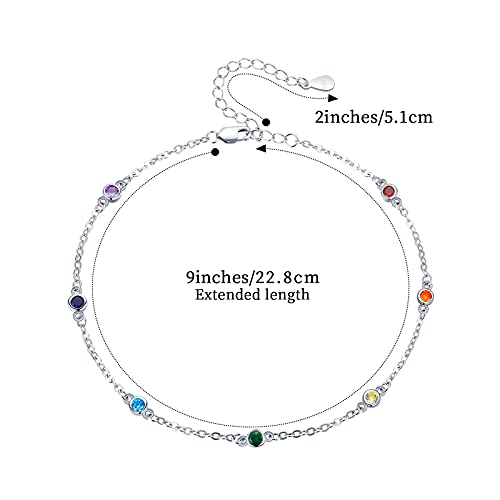 MEDWISE Chakra ankle Bracelet Sterling Silver Chakra Anklet 7 Chakra Summer Beach Anklet Bracelet Link Hot Wife Ankle Bracelet Birthday Christmas Gifts for Women Wife Girlfriend