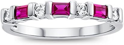 Sterling Silver Baguette and Round Stones Bar Set Anniversary Stackable Band Ring