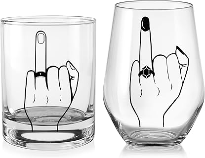 Winter Shore Verres à Vin sans Pieds avec Design Bague de Fiançailles, Verre de 450 ml et 550 ml en Verre Sodocalcique Clair et Résistant, Idéal pour Cocktails et Cadeaux de Mariage ou Fiançailles