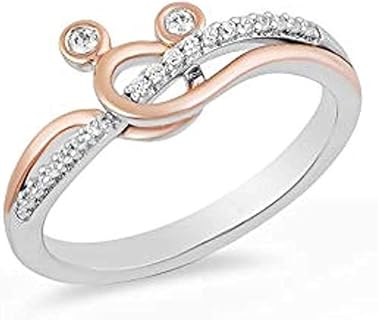 14K Two-Tone Gold Plated Sterling Silver Mickey Mouse Engagement Ring with D/VVS1 Round Cut Diamonds for Women, Size 4
