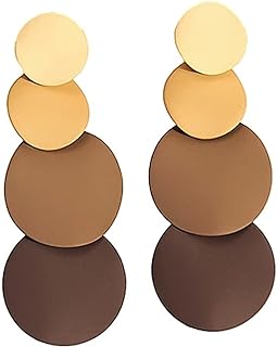 Chic Brown Stud Earrings with Leather & Wood Detailing for Women - Vintage Round Geometric Design