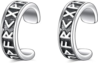 Sterling Silver Men's Cuff Earrings - Celtic Viking Runes Design - Chic Viking Jewelry Gift for Men and Women