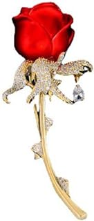 Red Rhinestone Rose Brooch Pin Crystal Flower Lapel Pin Elegant Women Lapel Brooch Enamel Rose Flower Pin Crystal Pendant Brooch Badge Lady Corsage Wedding Valentine's Gifts