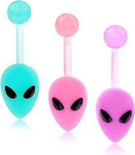 Melighting Plastic Belly Button Rings 14G Alien Belly Rings for Women Arcylic Belly Piercing Jewelry for Women Soft Navel Barbell Body Piercing Jewelry