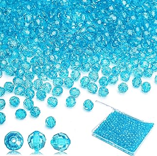 2000pcs 4mm Acrylic Faceted Round Crystal Beads Transparent Aquamarine Loose Spacer Craft Beads for DIY Bracelet Necklace Earring Keychain Jewelry Making Bags Decoration
