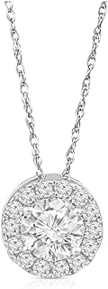1/2 Carat - 1 Carat Lab Grown Diamond Pendant for Women| 14K Yellow or White Gold Halo Pendant with Gold Rope Chain Necklace 18" | D-E Color and VS Clarity