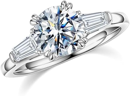 MOOSEA 3 Stone Moissanite Rings for Women, 1.5CT D Color VVS1 Clarity Lab Created Diamond Engagement Rings 14K White Gold Vermeil Double Claw Moissanite Wedding Rings for Women Mom Wife Jewelry Gifts