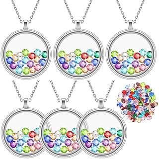 6 Pcs Locket Necklace DIY Floating Round Locket Pendant Floating Memory Necklace for Women Friendship Necklace Memory Nostalgic