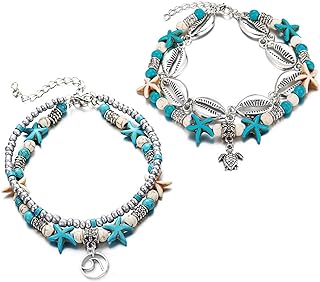 Women's Gleamart Beach Turtle Anklet with Box Chain, Acrylic Alloy Material, Boho Layered Handmade