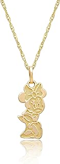 Disney Womens 14kt Gold Minnie Mouse Necklace Official License, 15" Minnie Mouse Pendant Necklace
