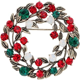 Charming Vintage Crystal Christmas Brooch Pin with Pin Clasp - Women's Hypoallergenic Zinc Alloy Brooch Featuring Christmas Tree, Reindeer, Snowflake, and Bell Designs