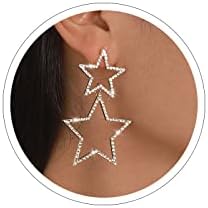 Star Earrings for Women Dangling Silver Star Earrings Dangle Rhinestone Star Earrings Sparkle Star Drop Earrings Big Star Dangle Earrings Star Jewelry Silver Dangle Earrings for Women