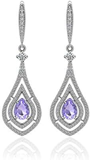 Cubic Zirconia Teardrop Dangle Earrings - Sterling Silver Pear Shape Crystal CZ Chandelier Rhinestone Wedding Statement Earring for Bride Bridesmaids Mother of Bride Pageant Party Prom