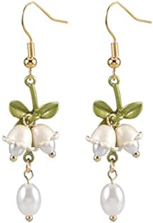 Lily of the Valley Earrings 925 Sterling Silver Drop Dangle Lily Earrings Pearl Flower Drop Lily of the Valley Jewelry Pendant Petal Stud Dangle Statement Earring for Women Bride