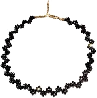 Black Crystal Flower Necklace Precious Gemstone Beaded Short Necklace Vintage Shiny Diamond-Cut Crystal Choker Jewelry Adjustable Chain Dainty Christmas Gifts Prom Party Festival Accessories for Women Girls