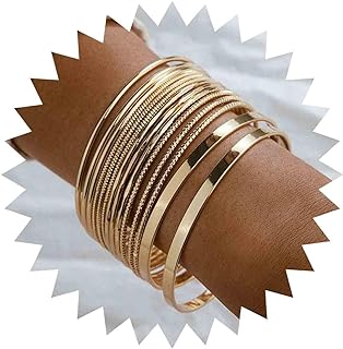 Nickel-Alloy 14-Piece Costume Bangle Bracelet Set, Indian-Inspired Stackable Glossy Gold with Wrap Bracelet, Elegant Jewelry Gift for Women and Girls, Versatile and Chic Design