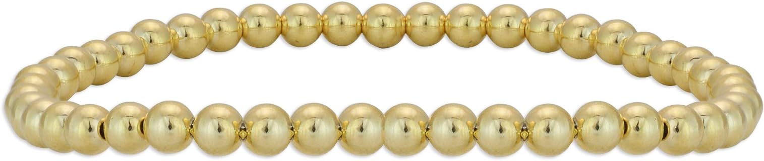 Handcrafted 14kt Gold Filled 4mm Bead Bracelet with Cord Chain and Stretch Clasp - Durable & Waterproof, Made in USA