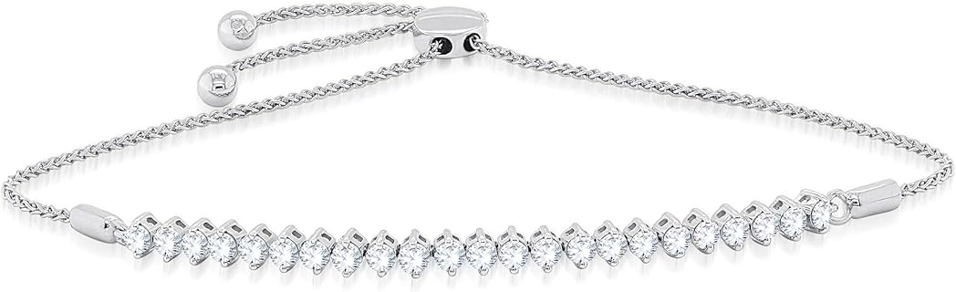 1 Carat Round Shape Natural Diamond & Natural Gemstone Prong Setting Adjustable Bolo Bracelet in 14K Gold Diamond Gift for Womens (Clarity I2-I3, Color I-J)