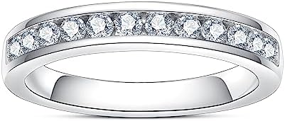 Moissanite Wedding Band Half Eternity Ring D Color VVS1 Clarity Round Brilliant Cut Moissanite Diamond S925 Sterling Silver Channel Set Stackable Anniversary Bands for Women with Certificate