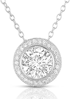 Art and Molly Halo Pendant Necklace Fine 925 Sterling Silver Sparkling Cubic Zirconia CZ for Woman, 18"
