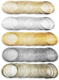 Huwujiu Alloy Steel Jewelry Wire Memory Beading for DIY Crafts - 500 Piece Set of Versatile Bracelet Wires in Gold, Silver, White K and KC Gold for Necklace, Earring & Ring Creations