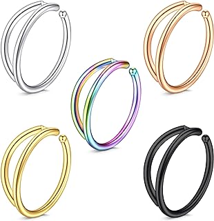 Longita Stainless Steel Double Hoop Nose Ring Set for Women- Allergic-free Spiral Design