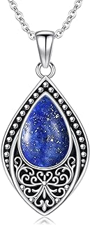 PROESS Sterling Silver Moonstone/Turquoise/Onyx/Larimar/Moss Agate Necklace Filigree Teardrop Pendant Necklace Birthday Christmas Jewelry for Women Girls