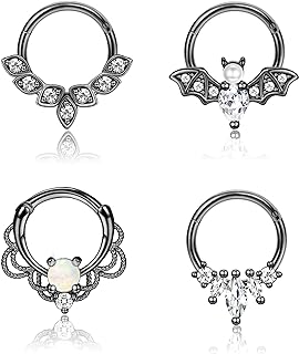 Hinged Clasp Bat Nose Ring with Cubic-Zirconia | Stainless Steel | Ideal for Ear and Nose Piercings | Cute Bat Design