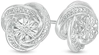 Classic Love Knot Sterling Silver Stud Earrings with 0.06 CT Round Cut Created Diamonds 14k White Gold Overlay - Elegant Day or Evening Wear for Sophisticated Taste