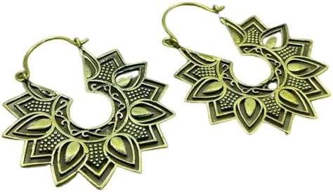 Ethnic Indian Brass Hoop Earrings with Ear Wire, Dangle Design for Women and Girls, Handcrafted Tribal Boho Style