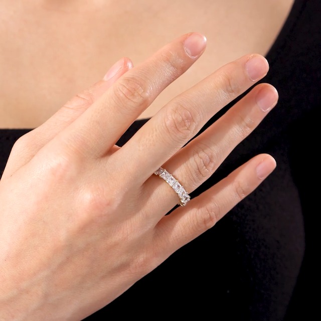 Amazon Collection Sterling Silver Princess Cut All-Around Band Ring made with Infinite Elements Cubic Zirconia