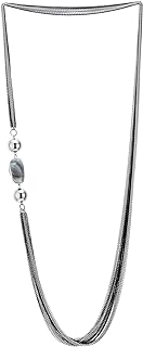 Cable Chain Multi-Strand Black Bead Statement Necklace - Silver Alloy and Marble Resin - Adjustable Clasp for Women - Layered Design