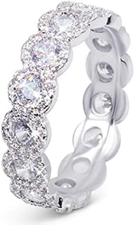 Savlano 18K White Gold Plated Eternity Ring with Round Cut Cubic Zirconia for Women & Girls - Classic Design