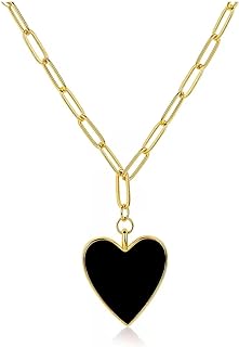 Preppy Necklace for Women Girls, Forever Love Heart Enamel Pendant Paperclip Necklace 18K Gold Plated Jewelry Gifts