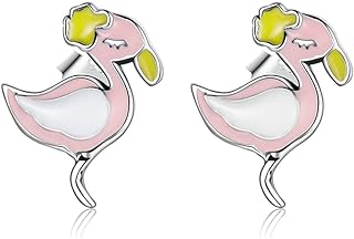 Cute Flamingo Bird Stud Earrings for Women Girls 925 Sterling Silver Hypoallergenic Small Animal Pet Enameled Pink Cartilage Tragus Post Dainty Birthday Christmas Jewelry Gifts for Daughter Niece