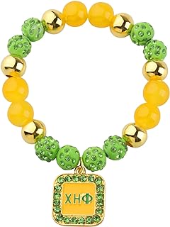 CEta Nurse Sorority Green and Yellow Beaded Bracelet with Cubic Zirconia, Lobster Claw Clasp, and Bead Chain Design - Nickel-Free Alloy