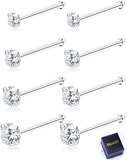 Sllaiss 8 Pcs 20G Nose Ring Studs Made with Austrian Crystal for Women Stainless Steel 1.5mm 2mm 2.5mm 3mm Nose Piercings Set Body Jewelry Hypoallergenic