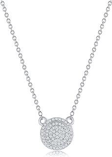 Spring Ring-Clasp Genuine Diamond Halo Pendant Necklace on a Cable Chain for Women - Sterling Silver Beaux Bijoux Design