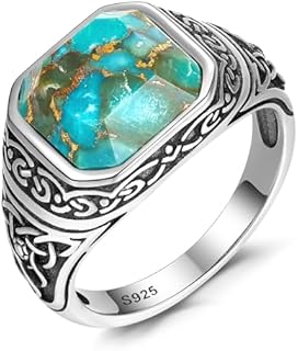 925 Sterling Silver Men's Ring with Teal Turquoise, Celtic Knot Design - Size 8