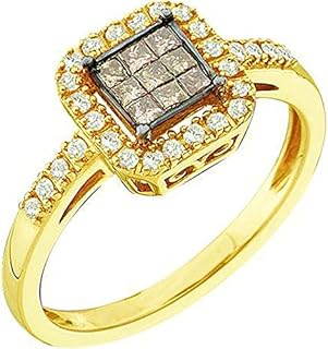 Dazzlingrock Collection 0.33 Carat (ctw) 14k Cognac & White Diamond Ladies Invisible Engagement Ring 1/3 CT, Yellow Gold