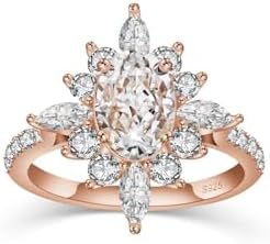 1.5CT Oval Engagement Rings for Women 925 Sterling Silver Crushed Ice Cut Diamond CZ Halo Marquise Engagement Fake Diamond Ring for Women Size 5-10